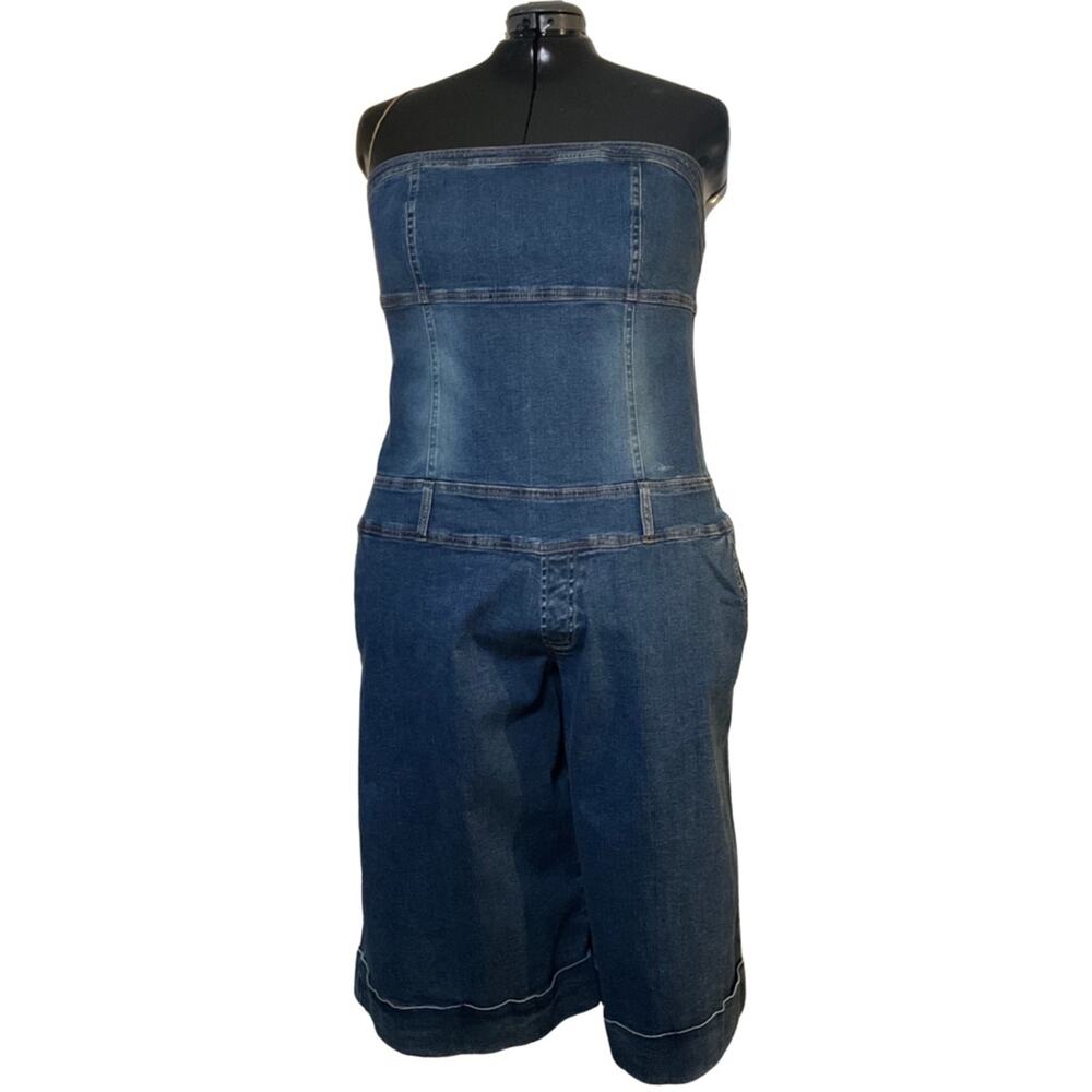 Y2K Strapless Denim Jorts Romper Wide Leg Corset Plus 24 EUC Indie Sleaze grunge